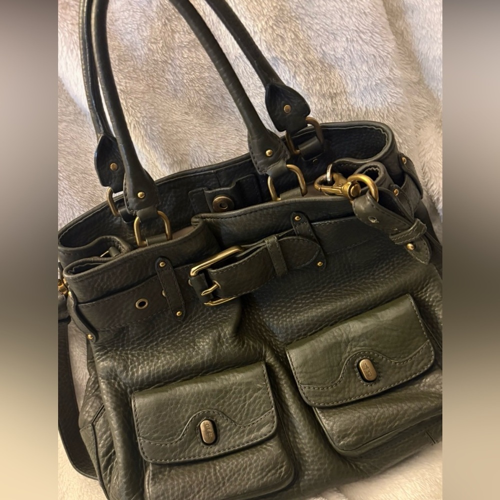 Cole Haan Y2K  Olive Green Pebbled Leather Satchel